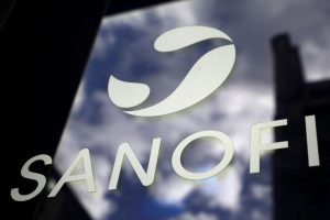 The logo of Sanofi is seen in Paris