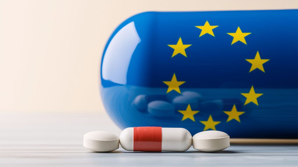 European Union Healthcare:  A close-up of white and red capsules